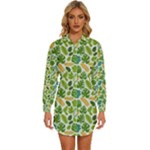 Leaves Tropical Background Pattern Green Botanical Texture Nature Foliage Womens Long Sleeve Shirt Dress