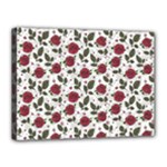 Roses Flowers Leaves Pattern Scrapbook Paper Floral Background Canvas 16  x 12  (Stretched)