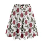 Roses Flowers Leaves Pattern Scrapbook Paper Floral Background High Waist Skirt