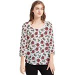 Roses Flowers Leaves Pattern Scrapbook Paper Floral Background Chiffon Quarter Sleeve Blouse