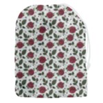 Roses Flowers Leaves Pattern Scrapbook Paper Floral Background Drawstring Pouch (3XL)