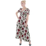 Roses Flowers Leaves Pattern Scrapbook Paper Floral Background Button Up Short Sleeve Maxi Dress