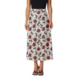 Roses Flowers Leaves Pattern Scrapbook Paper Floral Background Classic Midi Chiffon Skirt