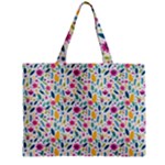 Background Pattern Leaves Pink Flowers Spring Yellow Leaves Zipper Mini Tote Bag