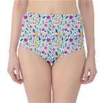 Background Pattern Leaves Pink Flowers Spring Yellow Leaves Classic High-Waist Bikini Bottoms