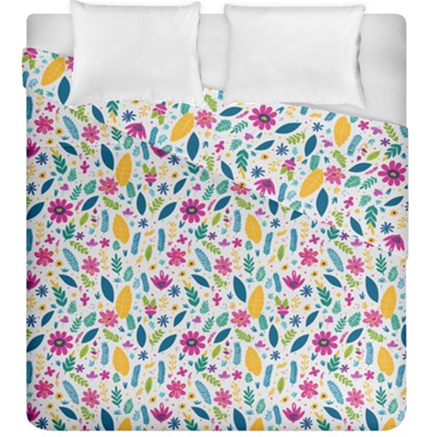 Background Pattern Leaves Pink Flowers Spring Yellow Leaves Duvet Cover Double Side (King Size) from UrbanLoad.com