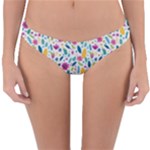 Background Pattern Leaves Pink Flowers Spring Yellow Leaves Reversible Hipster Bikini Bottoms
