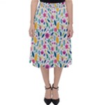 Background Pattern Leaves Pink Flowers Spring Yellow Leaves Classic Midi Skirt