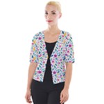 Background Pattern Leaves Pink Flowers Spring Yellow Leaves Cropped Button Cardigan
