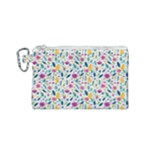 Background Pattern Leaves Pink Flowers Spring Yellow Leaves Canvas Cosmetic Bag (Small)
