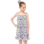 Background Pattern Leaves Pink Flowers Spring Yellow Leaves Kids  Overall Dress