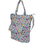 Background Pattern Leaves Pink Flowers Spring Yellow Leaves Shoulder Tote Bag