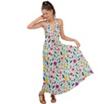 Background Pattern Leaves Pink Flowers Spring Yellow Leaves Backless Maxi Beach Dress
