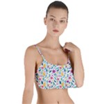 Background Pattern Leaves Pink Flowers Spring Yellow Leaves Layered Top Bikini Top 