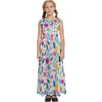 Background Pattern Leaves Pink Flowers Spring Yellow Leaves Kids  Satin Sleeveless Maxi Dress