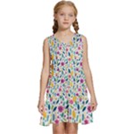 Background Pattern Leaves Pink Flowers Spring Yellow Leaves Kids  Sleeveless Tiered Mini Dress