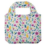 Background Pattern Leaves Pink Flowers Spring Yellow Leaves Premium Foldable Grocery Recycle Bag