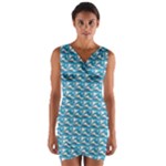 Blue Wave Sea Ocean Pattern Background Beach Nature Water Wrap Front Bodycon Dress