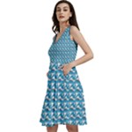 Blue Wave Sea Ocean Pattern Background Beach Nature Water Sleeveless V-Neck Skater Dress with Pockets