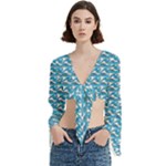 Blue Wave Sea Ocean Pattern Background Beach Nature Water Trumpet Sleeve Cropped Top