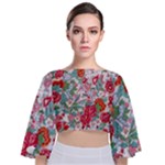 Flower Bloom Blossom Botanical Color Colorful Colour Element Digital Floral Floral Pattern Tie Back Butterfly Sleeve Chiffon Top