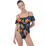 Flowers Pattern Spring Bloom Blossom Rose Nature Flora Floral Plant Frill Detail One Piece Swimsuit