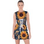 Flowers Pattern Spring Bloom Blossom Rose Nature Flora Floral Plant Lace Up Front Bodycon Dress