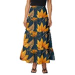 Flowers Pattern Spring Bloom Blossom Rose Nature Flora Floral Plant Tiered Ruffle Maxi Skirt