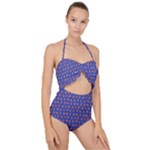 Cute sketchy monsters motif pattern Scallop Top Cut Out Swimsuit