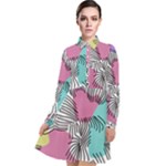 Lines Line Art Pastel Abstract Multicoloured Surfaces Art Long Sleeve Chiffon Shirt Dress