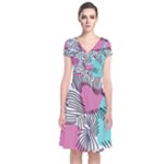 Lines Line Art Pastel Abstract Multicoloured Surfaces Art Short Sleeve Front Wrap Dress