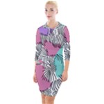 Lines Line Art Pastel Abstract Multicoloured Surfaces Art Quarter Sleeve Hood Bodycon Dress