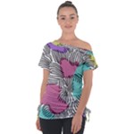 Lines Line Art Pastel Abstract Multicoloured Surfaces Art Off Shoulder Tie-Up T-Shirt