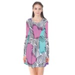 Lines Line Art Pastel Abstract Multicoloured Surfaces Art Long Sleeve V-neck Flare Dress