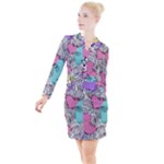 Lines Line Art Pastel Abstract Multicoloured Surfaces Art Button Long Sleeve Dress