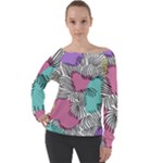 Lines Line Art Pastel Abstract Multicoloured Surfaces Art Off Shoulder Long Sleeve Velour Top