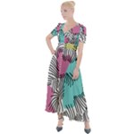 Lines Line Art Pastel Abstract Multicoloured Surfaces Art Button Up Short Sleeve Maxi Dress