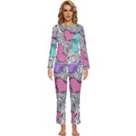 Lines Line Art Pastel Abstract Multicoloured Surfaces Art Womens  Long Sleeve Lightweight Pajamas Set