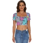 Lines Line Art Pastel Abstract Multicoloured Surfaces Art Short Sleeve Square Neckline Crop Top 