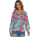 Lines Line Art Pastel Abstract Multicoloured Surfaces Art Women s Long Sleeve Button Up Shirt