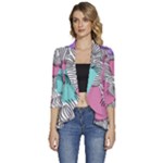 Lines Line Art Pastel Abstract Multicoloured Surfaces Art Women s 3/4 Sleeve Ruffle Edge Open Front Jacket
