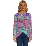 Lines Line Art Pastel Abstract Multicoloured Surfaces Art Long Sleeve Crew Neck Pullover Top