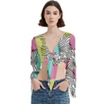Lines Line Art Pastel Abstract Multicoloured Surfaces Art Trumpet Sleeve Cropped Top