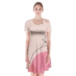 Pink Pattern Line Art Texture Minimalist Design Short Sleeve V-neck Flare Dress