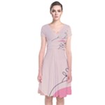 Pink Pattern Line Art Texture Minimalist Design Short Sleeve Front Wrap Dress