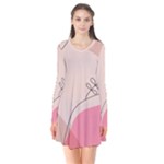 Pink Pattern Line Art Texture Minimalist Design Long Sleeve V-neck Flare Dress