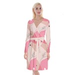 Pink Pattern Line Art Texture Minimalist Design Long Sleeve Velvet Front Wrap Dress