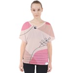 Pink Pattern Line Art Texture Minimalist Design V-Neck Dolman Drape Top