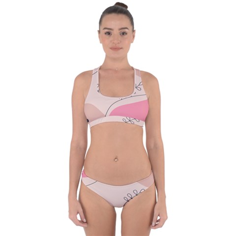 Pink Pattern Line Art Texture Minimalist Design Cross Back Hipster Bikini Set from UrbanLoad.com