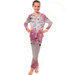 Pink Pattern Line Art Texture Minimalist Design Kids  Satin Long Sleeve Pajamas Set